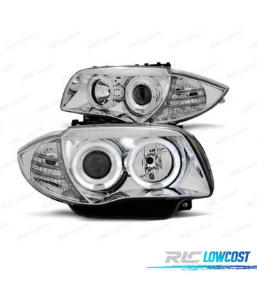 PHARES BMW E81 E87 E82 E88 ANGEL EYES CCFL FOND CHROMÉ