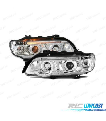 PHARES BMW ANGEL EYES BMW X5 E53 FOND CHROMÉ