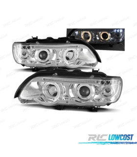 PHARES BMW ANGEL EYES BMW X5 E53 FOND CHROMÉ