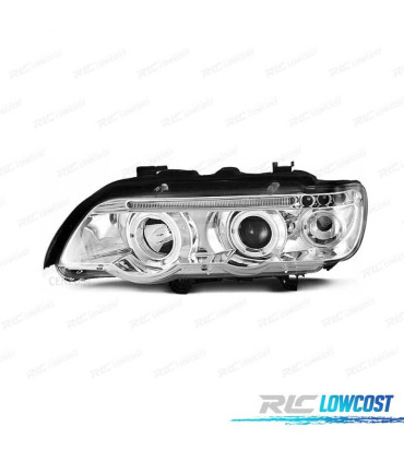 PHARES BMW ANGEL EYES BMW X5 E53 FOND CHROMÉ
