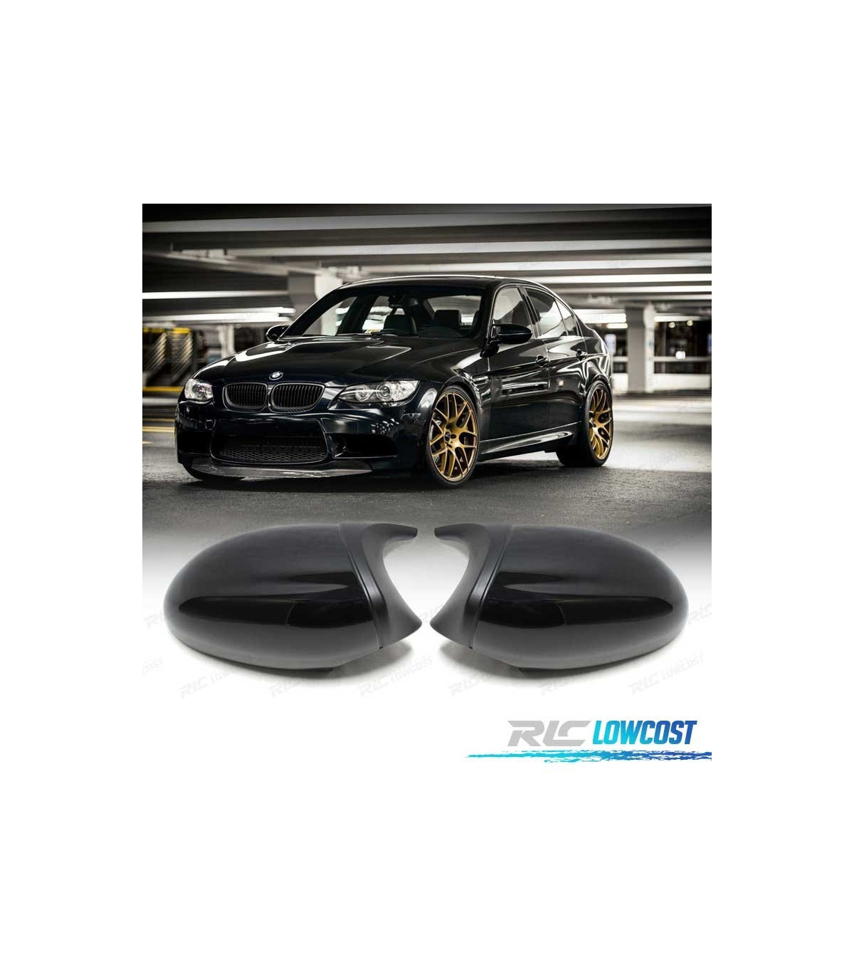  Shkalacar 1 paire de coques de rétroviseurs latéraux de  rechange pour BMW E90 E91 E92 E93 Noir brillant