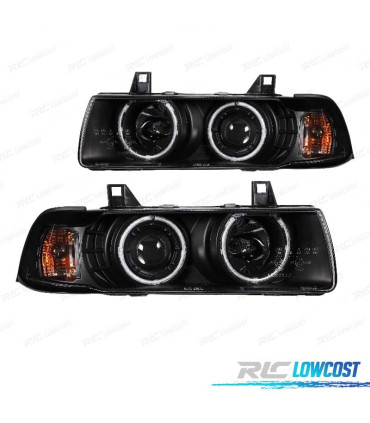 PHARES POUR BMW SÉRIE 3 E36 COUPÉ CABRIO 90-99 ANGEL EYES CCFL FOND NOIR