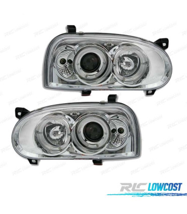 PHARES VOLKSWAGEN VW GOLF 3 ANGEL EYES FOND CHROMÉ H1 H1