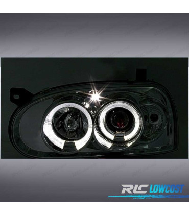 PHARES VOLKSWAGEN VW GOLF 3 ANGEL EYES FOND CHROMÉ H1 H1