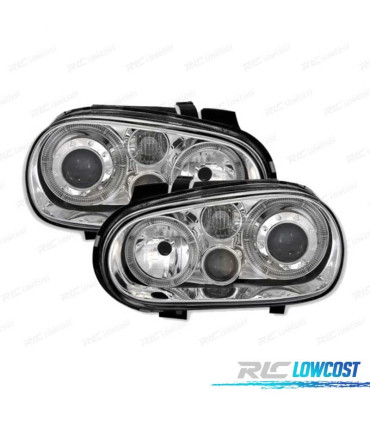 PHARES VOLKSWAGEN VW GOLF MK4 97-03 LOOK R32 ANGEL EYES FOND CHROME