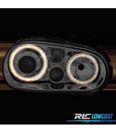 PHARES VOLKSWAGEN VW GOLF MK4 97-03 LOOK R32 ANGEL EYES FOND CHROME