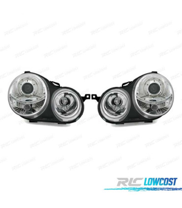 PHARES POUR VOLKSWAGEN VW POLO 9N 01-05 ANGEL EYES FOND CHROMÉ