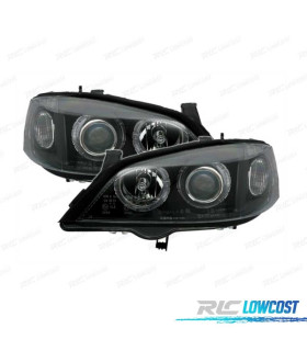 PHARES POUR OPEL ASTRA G 97-04 ANGEL EYES FOND NOIR H7-H7