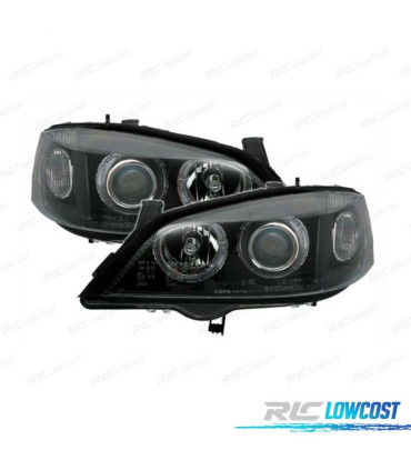 PHARES POUR OPEL ASTRA G 97-04 ANGEL EYES FOND NOIR H7-H7