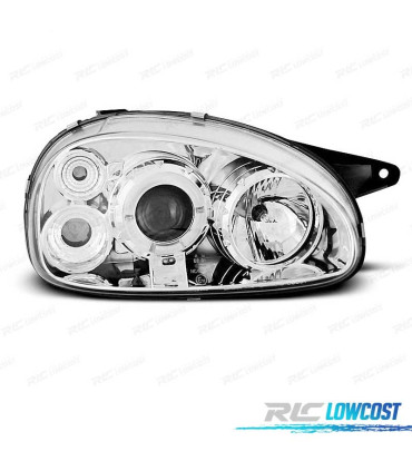 PHARES POUR OPEL CORSA B 93-00 ANGEL EYES FOND CHROMÉ ELEC.