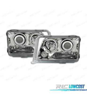 PHARES POUR MERCEDES CLASSE E W124 ANGEL EYES FOND CHROMÉ