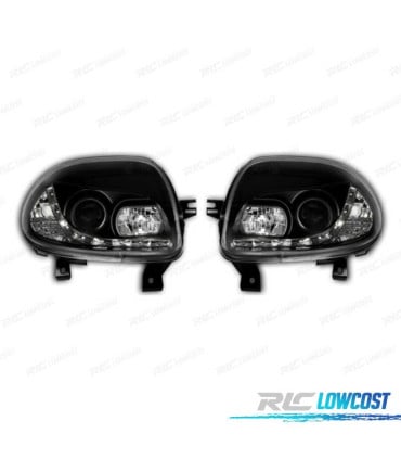 PHARES POUR RENAULT CLIO 98-01 DAYLIGHT LED FOND NOIR