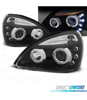 PHARES POUR RENAULT CLIO B 01-05 LED ANGEL EYES FOND NOIR