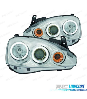 PHARES OPEL CORSA C 00-06 ANGEL EYES CCFL FOND CHROMÉ