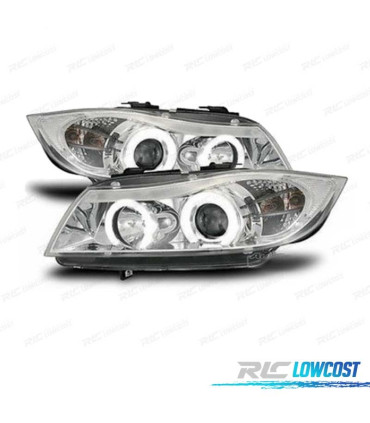 PHARES BMW E90 E91 05-08 ANGEL EYES FOND CHROMÉ
