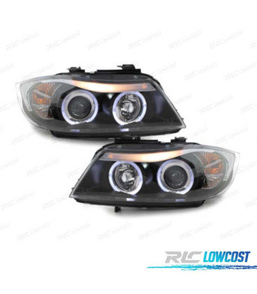 PHARES BMW E90 E91 05-08 ANGEL EYES FOND NOIR