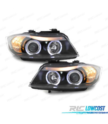 PHARES BMW E90 E91 05-08 ANGEL EYES FOND NOIR