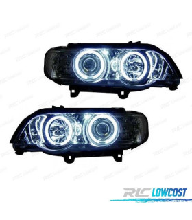 PHARES BMW X5 E53 99-03 ANGEL EYES CCFL FOND CHROME