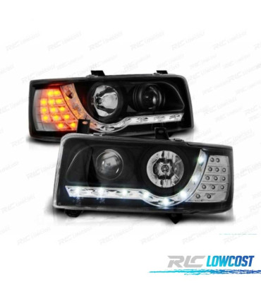 PHARES VOLKSWAGEN VW T4 TRANSPORTER 90-03 FEUX DIURNES + LED CLIGNOTANT FOND NOIR