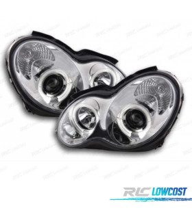 PHARES MERCEDES CLASSE C W203 00-07 ANGEL EYES CCFL FOND CHROMÉ
