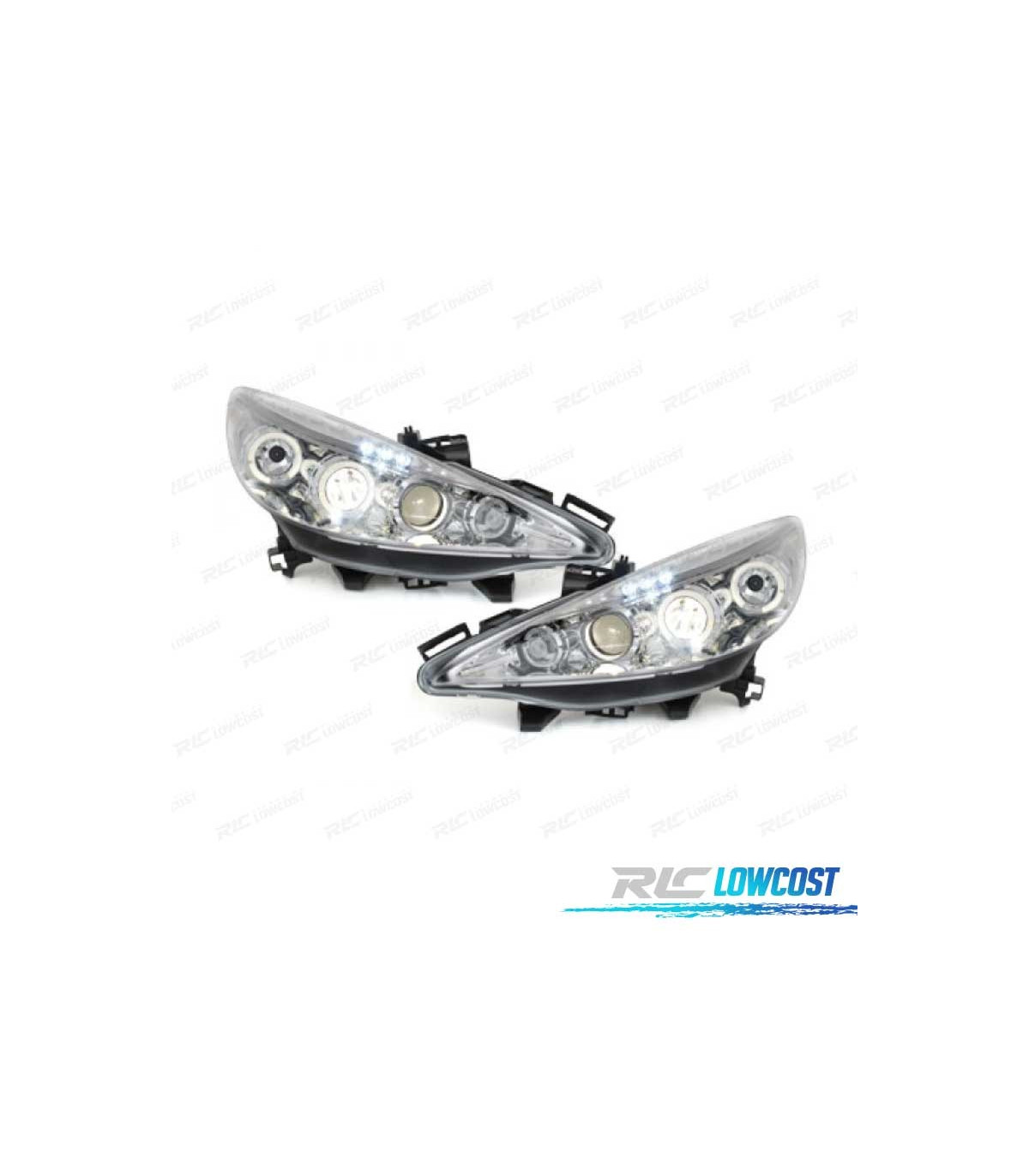 PHARES POUR PEUGEOT 207 06-12 ANGEL EYES FOND CHROMÉ