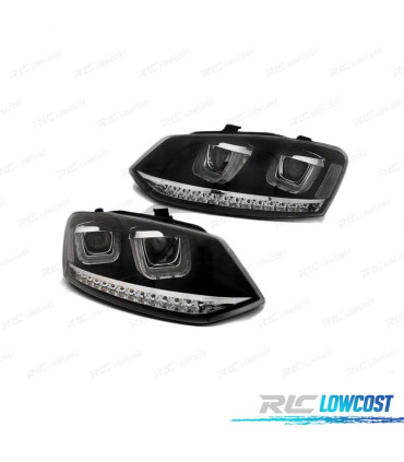PHARES VOLKSWAGEN VW POLO 6R 09-14 U-TYPE CLIGNOTANTS DYNAMIQUES LED NOIR