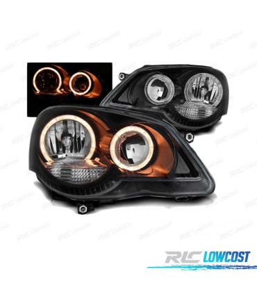 PHARES POUR VOLKSWAGEN VW POLO 9N3 05-09 ANGEL EYES FOND NOIR