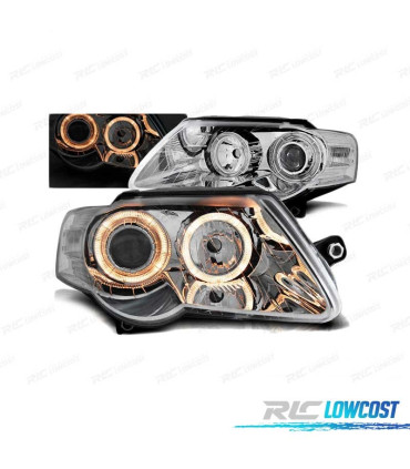 PHARES VOLKSWAGEN VW PASSAT B6 3C 05-10 ANGEL EYES CHROMÉ