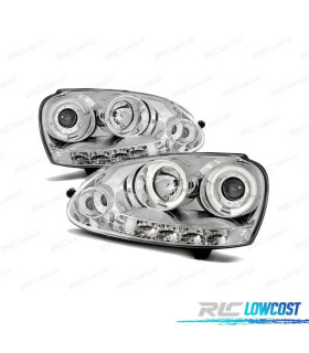 PHARES POUR VOLKSWAGEN VW GOLF 5 03-09 ANGEL EYES + LED CHROMÉ