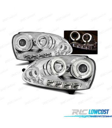 PHARES VOLKSWAGEN VW GOLF 5 03-08 ANGEL EYES + LED CHROMÉ