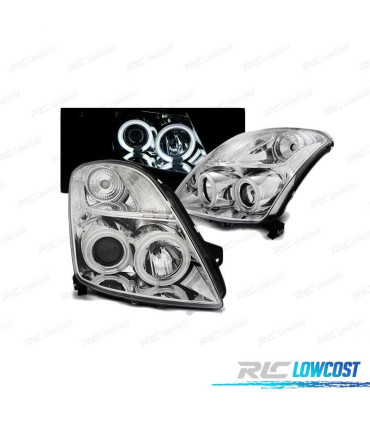 PHARES SUZUKI SWIFT 05-10 ANGEL EYES CCFL CHROMÉS