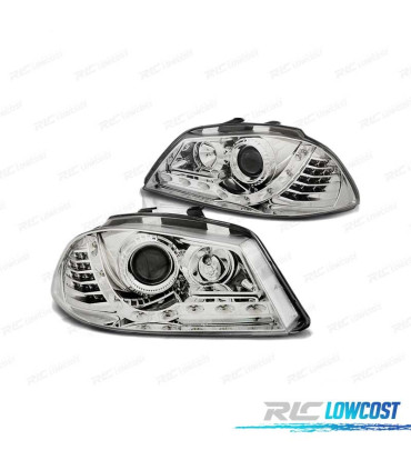 PHARES LED POUR SEAT IBIZA 6L 02-08 CHROMÉ