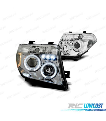 PHARES NISSAN NAVARA D40 PATHFINDER 05-10 LED ANGEL EYES CHROMÉ