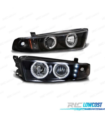 PHARES POUR MITSUBISHI GALANT 8 EA0 96-06 ANGEL EYES CCFL + LED NOIR