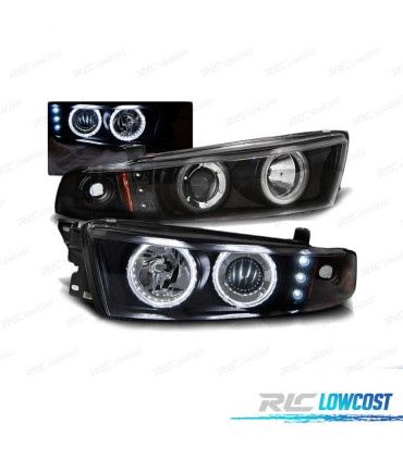 PHARES POUR MITSUBISHI GALANT 8 EA0 96-06 ANGEL EYES CCFL + LED NOIR
