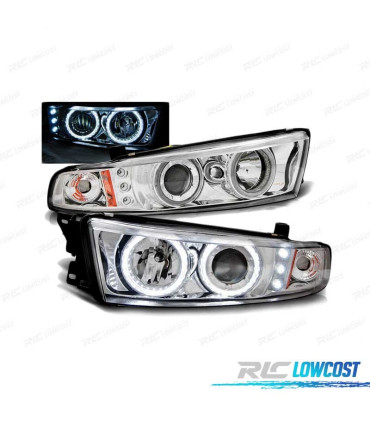 PHARES POUR MITSUBISHI GALANT 8 EA0 96-06 ANGEL EYES CCFL +LED CHROMÉ