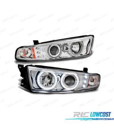 PHARES POUR MITSUBISHI GALANT 8 EA0 96-06 ANGEL EYES CCFL +LED CHROMÉ