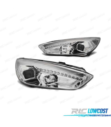 PHARES POUR FORD FOCUS MK3 15-18 TRU DRL LED CHROMÉ