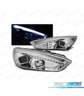 PHARES FORD FOCUS MK3 15-18 TRU DRL LED CHROMÉ