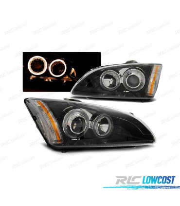 PHARES POUR FORD FOCUS II 04-08 ANGEL EYES FOND NOIR