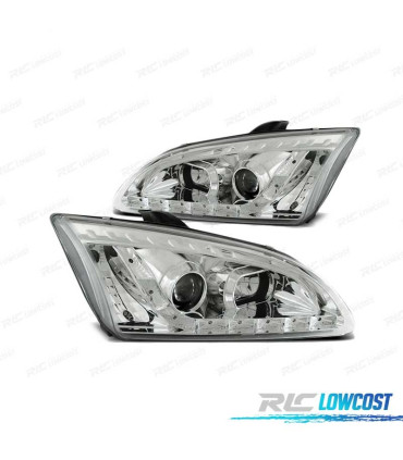 PHARES POUR FORD FOCUS II 04-08 LED DAYLIGHT CHROMÉ