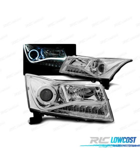 PHARES ANGEL EYES LED TUBE LIGHT POUR CHEVROLET CRUZE 09-12 CHROMÉ