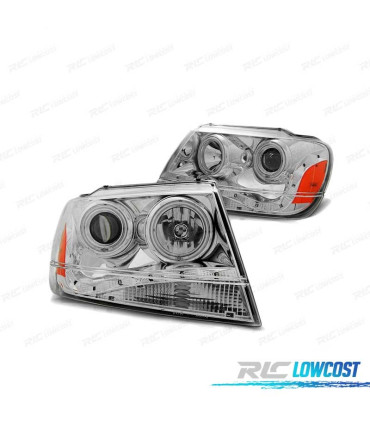 PHARES JEEP GRAND CHEROKEE 99-05 DAYLIGHT ANGEL EYES CHROMÉ