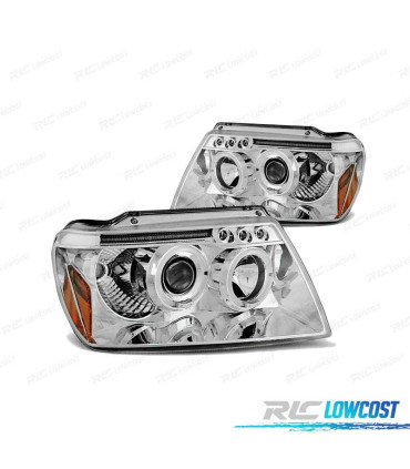 PHARES JEEP GRAND CHEROKEE 99-05 ANGEL EYES CHROMÉ H1 H1