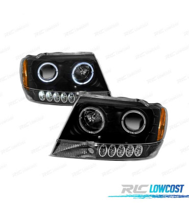 PHARES LED ANGEL EYES POUR JEEP GRAND CHEROKEE 99-05 NOIR