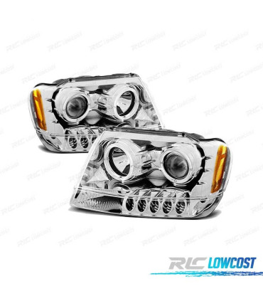 PHARES JEEP GRAND CHEROKEE 99-05 ANGEL EYES CHROMÉ H3 H1