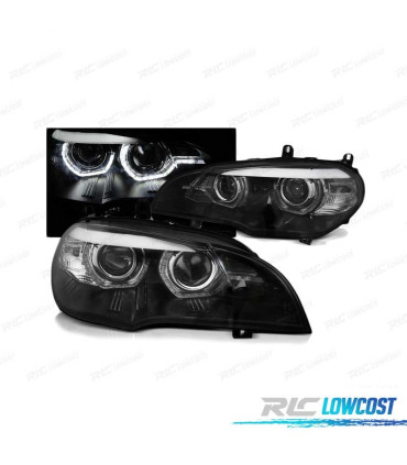 PHARES BMW X5 E70 07-10 ANGEL EYES 3D-DRL NOIR
