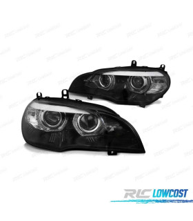 PHARES BMW X5 E70 07-10 ANGEL EYES 3D-DRL NOIR