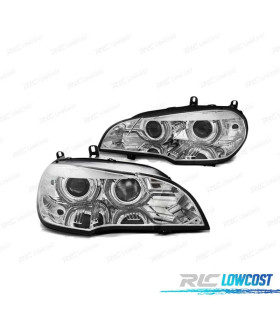 PHARES BMW X5 E70 07-10 ANGEL EYES 3D DRL CHROMÉ