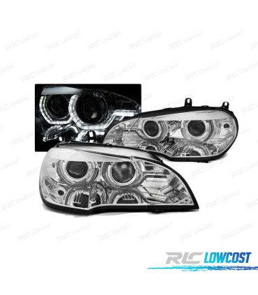 PHARES BMW X5 E70 07-10 ANGEL EYES 3D DRL CHROMÉ
